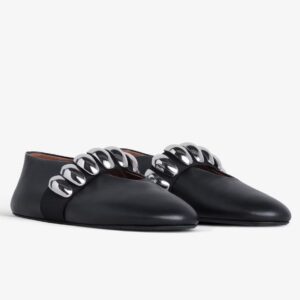 Alaia Ballet Flats in Black Leather with Metalic Pebbles