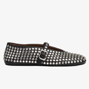 Alaia Ballet Flats in Black Lambskin with Strass