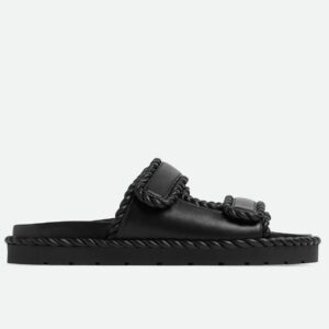 Bottega Veneta Jack Flat Slides in Black Lambskin