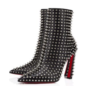 Christian Louboutin Condora Spikes 100mm Boots in Black Lambskin