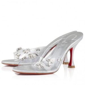 Christian Louboutin Degraqueenie 85mm Mules in Silver Leather with Crystals