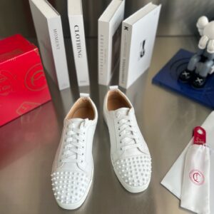 Christian Louboutin Women's Louis Junior Spikes Sneakers In White Leather