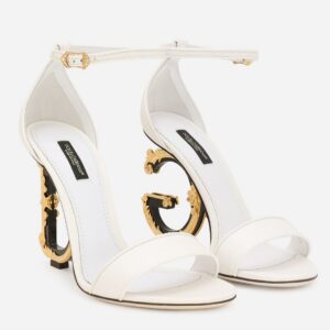 Dolce & Gabbana White Sandals with Baroque DG Heel