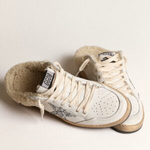 Golden Goose Women's White Ball Star Sabots with Shearling Lining