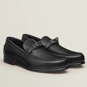 Hermes Men's Destin Loafers In Black Calfskin