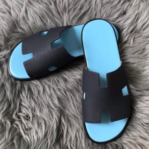 Hermes Men's Izmir Sandals In Black Epsom Calfskin