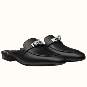 Hermes Oz Mules In Noir Calfskin