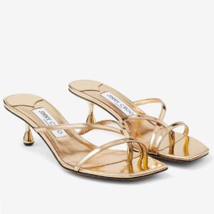 Jimmy Choo Etana 50 Mule Sandals in Gold Metallic Leather