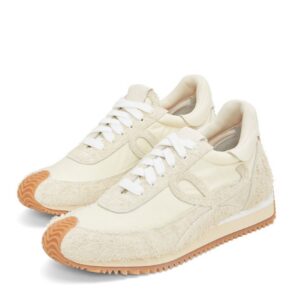 Loewe Women's Flow Runner Sneakers in White Brushed Suede