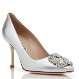 Manolo Blahnik Hangisi 70 Pumps in Silver Metallic Leather