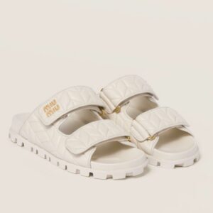 Miu Miu Women's Slide Sandals in White Matelasse Nappa Leather