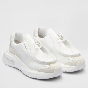 Prada Men's Sneakers in White Leather with Bike Fabric