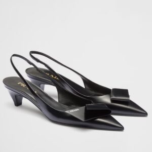Prada Slingback Pumps 45mm in Black Brushed Leather