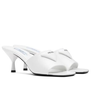Prada Heeled Slide Sandals 65mm In White Leather