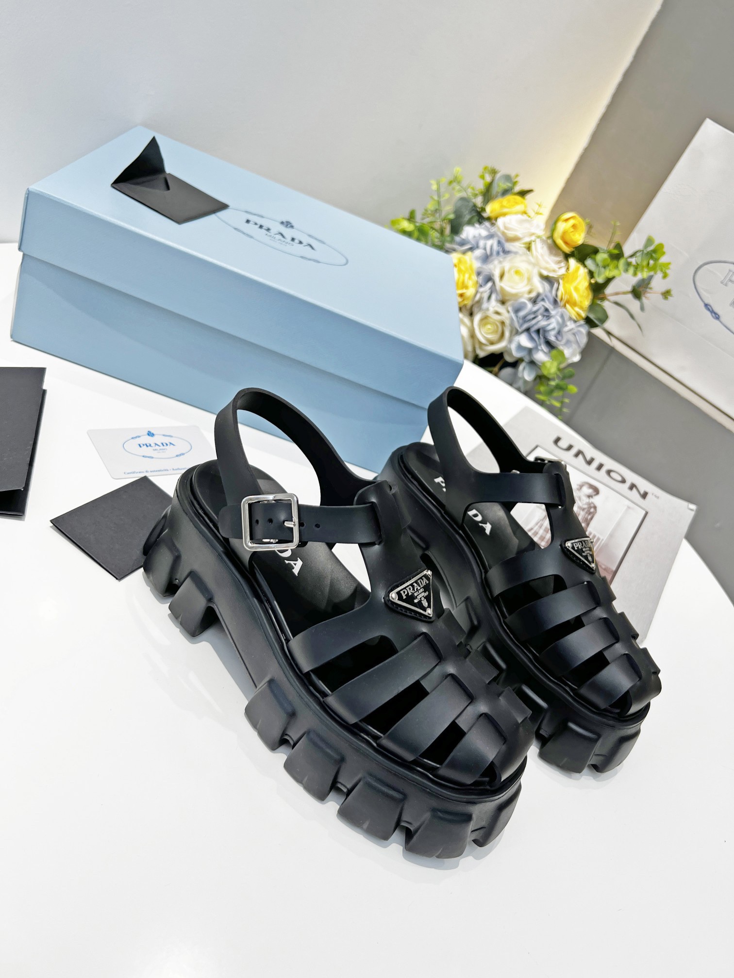 Prada Foam Sandals in Black Rubber - Image 2