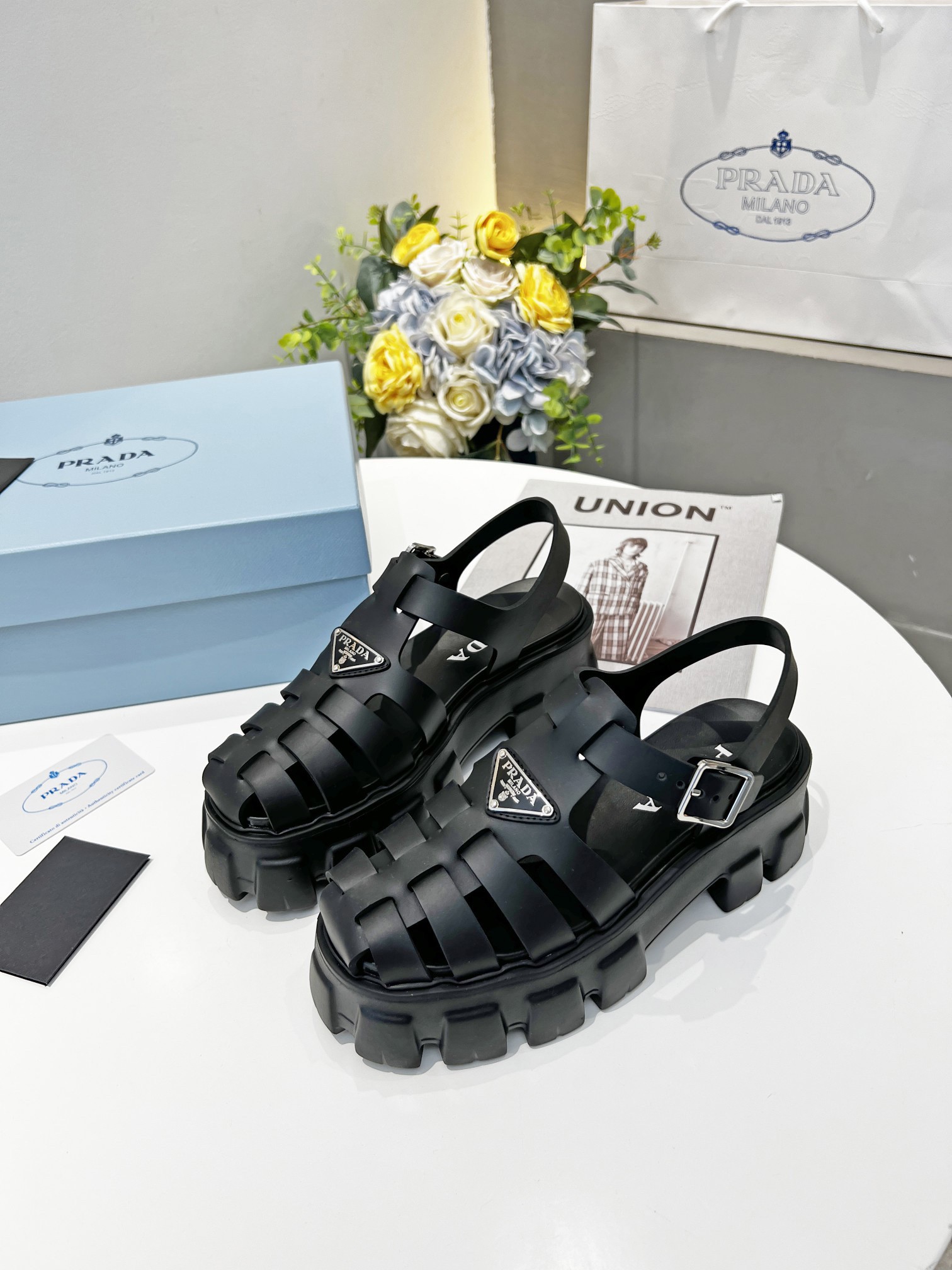 Prada Foam Sandals in Black Rubber - Image 3