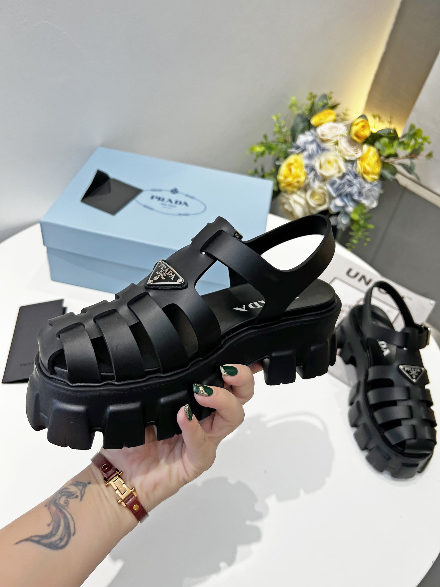 Prada Foam Sandals in Black Rubber - Image 4
