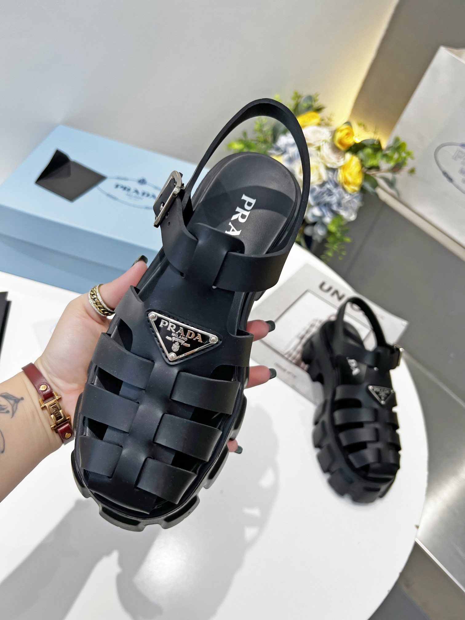 Prada Foam Sandals in Black Rubber - Image 5