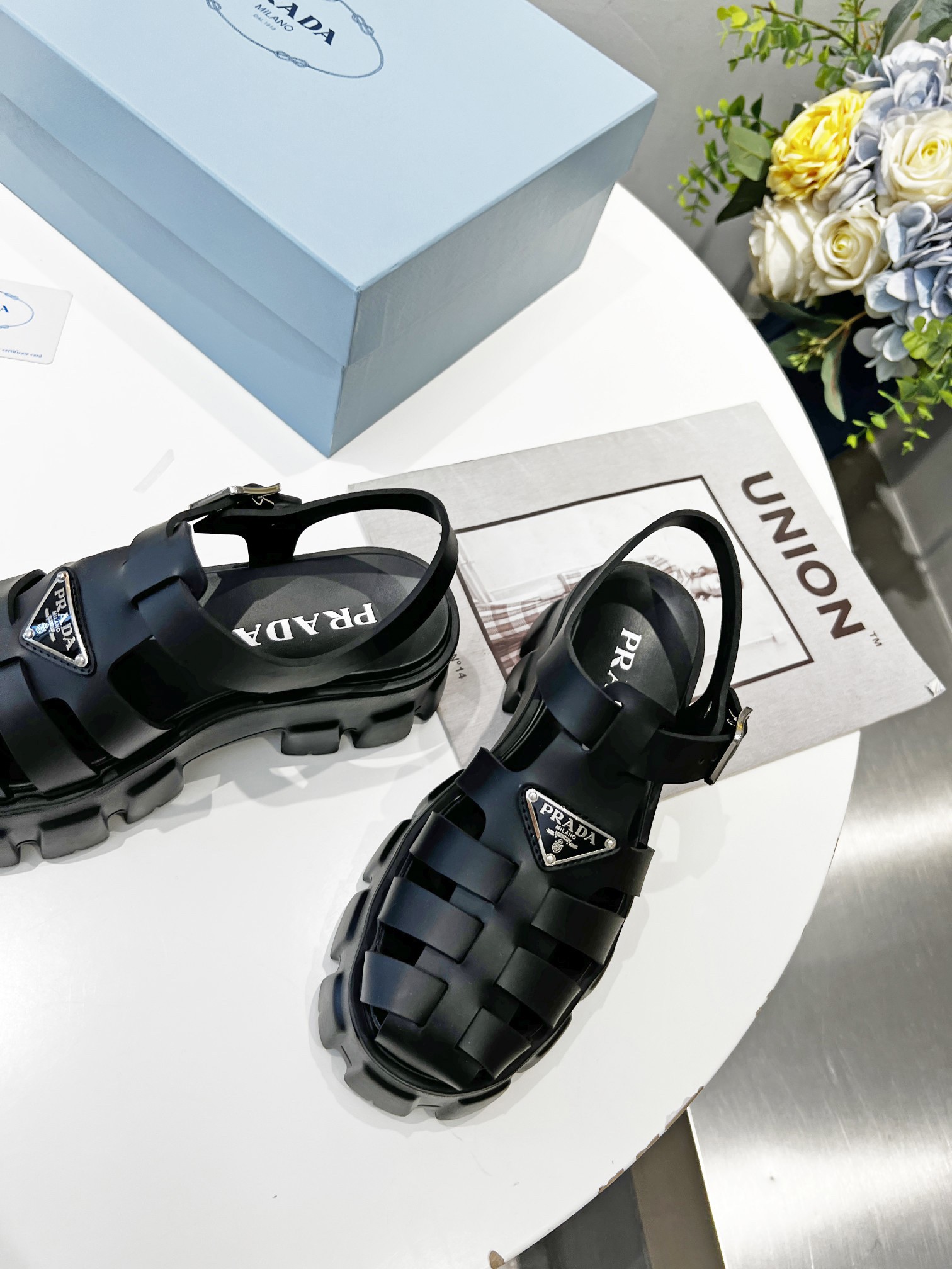 Prada Foam Sandals in Black Rubber - Image 7