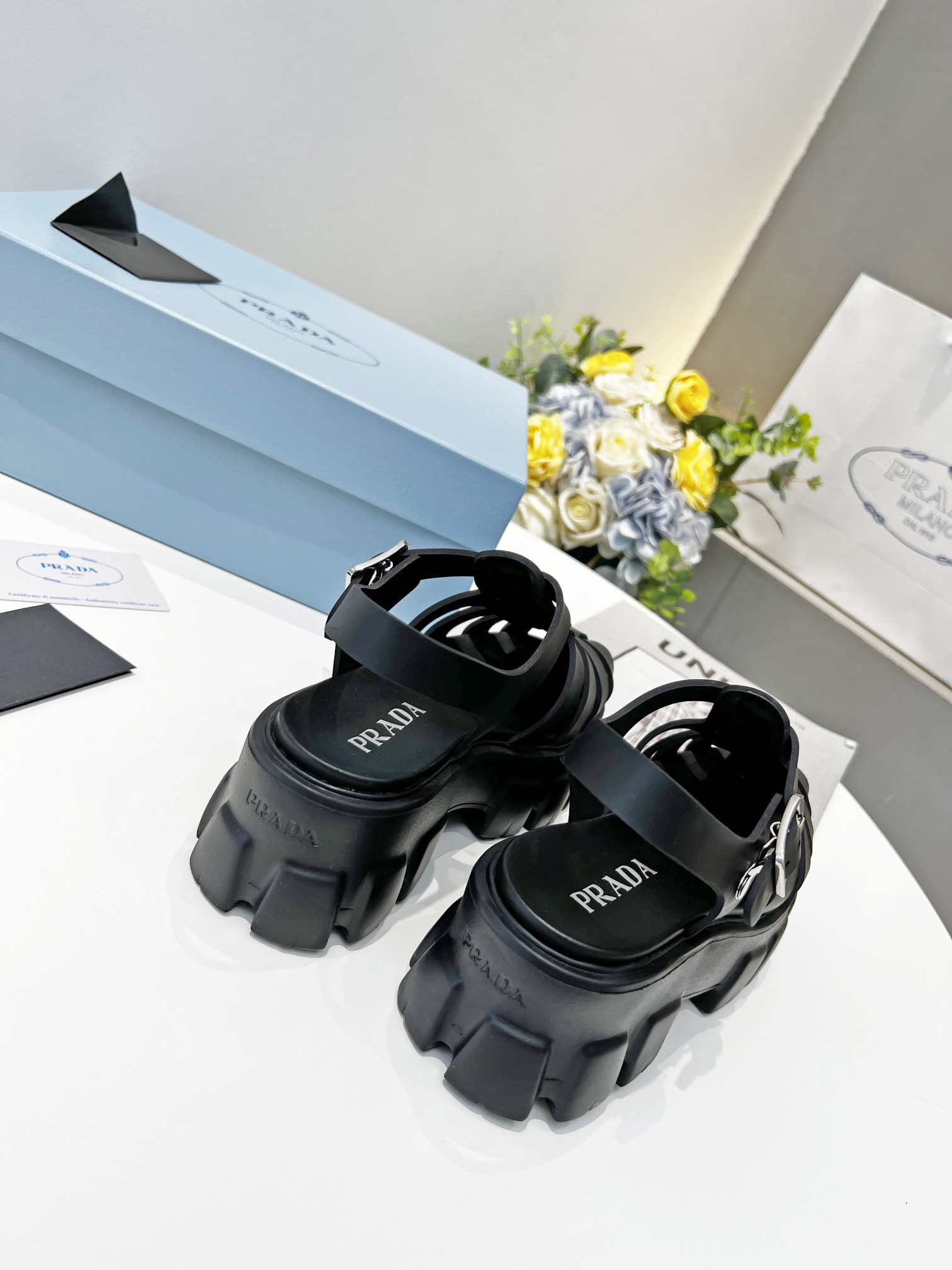 Prada Foam Sandals in Black Rubber - Image 9