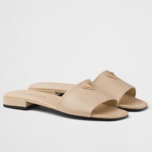 Prada Women's Slides in Beige Saffiano Leather