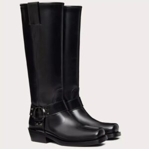 Valentino Garavani Rockstud Biker Boots 40mm in Black Calfskin
