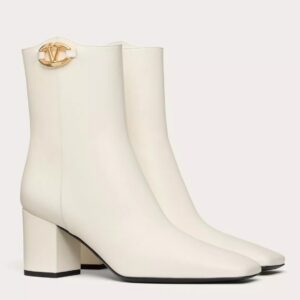 Valentino VLogo The Bold Edition Ankle Boots 70mm in White Calfskin