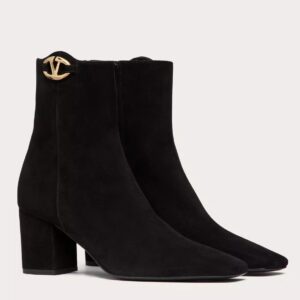 Valentino VLogo The Bold Edition Ankle Boots 70mm in Black Suede Leather