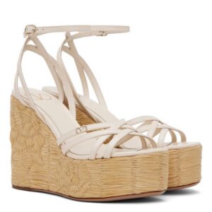 Valentino Raflower Wedge Sandals in White Calfskin