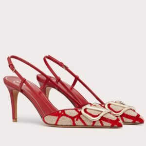 Valentino Vlogo Slingback Pumps 80mm In Red Toile Iconographe