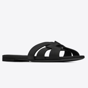Saint Laurent Tribute Slides In Black Calfskin