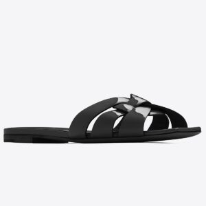 Saint Laurent Tribute Slides In Black Patent Leather